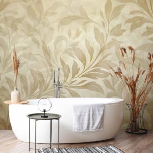 Fotobehang - Botanical Motif with Leaves and Vines in Sand Colors