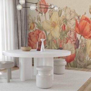 Fotobehang - Bouquet of flowers on a cream background