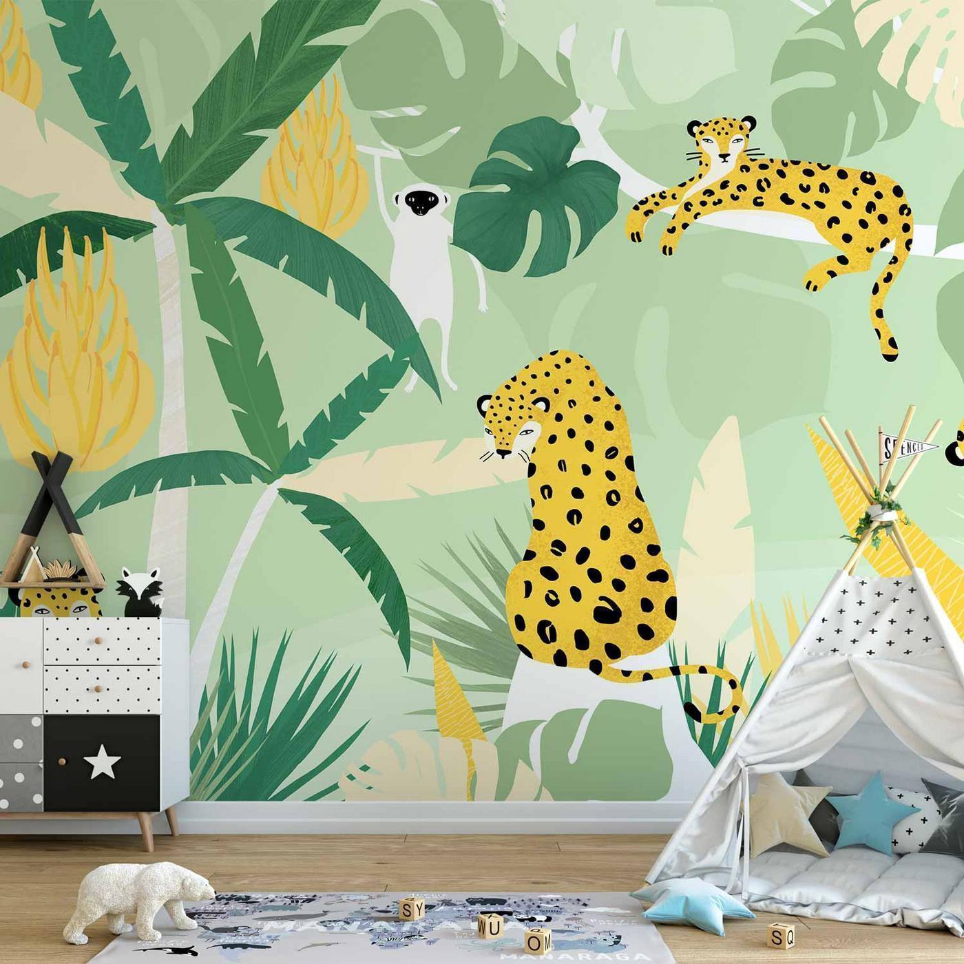 Fotobehang - Cheetahs in the jungle - landscape with animals in the tropics for children