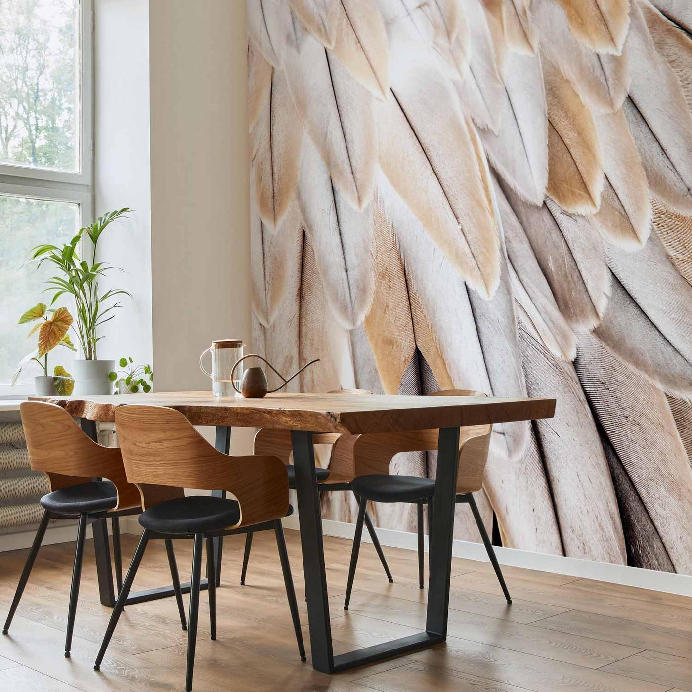 Fotobehang - Close-up of bird's wings - uniform close-up on beige bird feathers