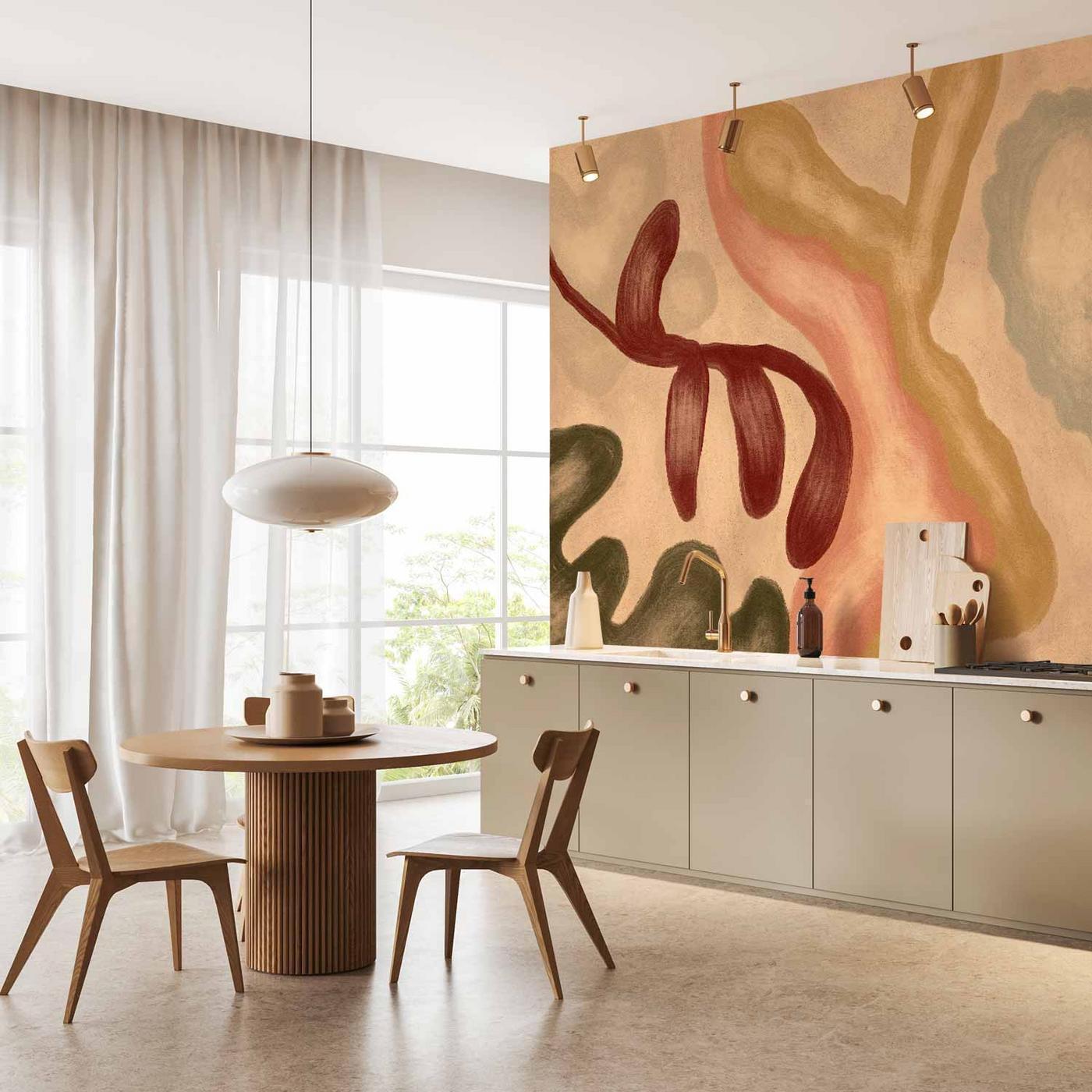 Fotobehang - Colorful shapes – worn-out figures in lime wash technique