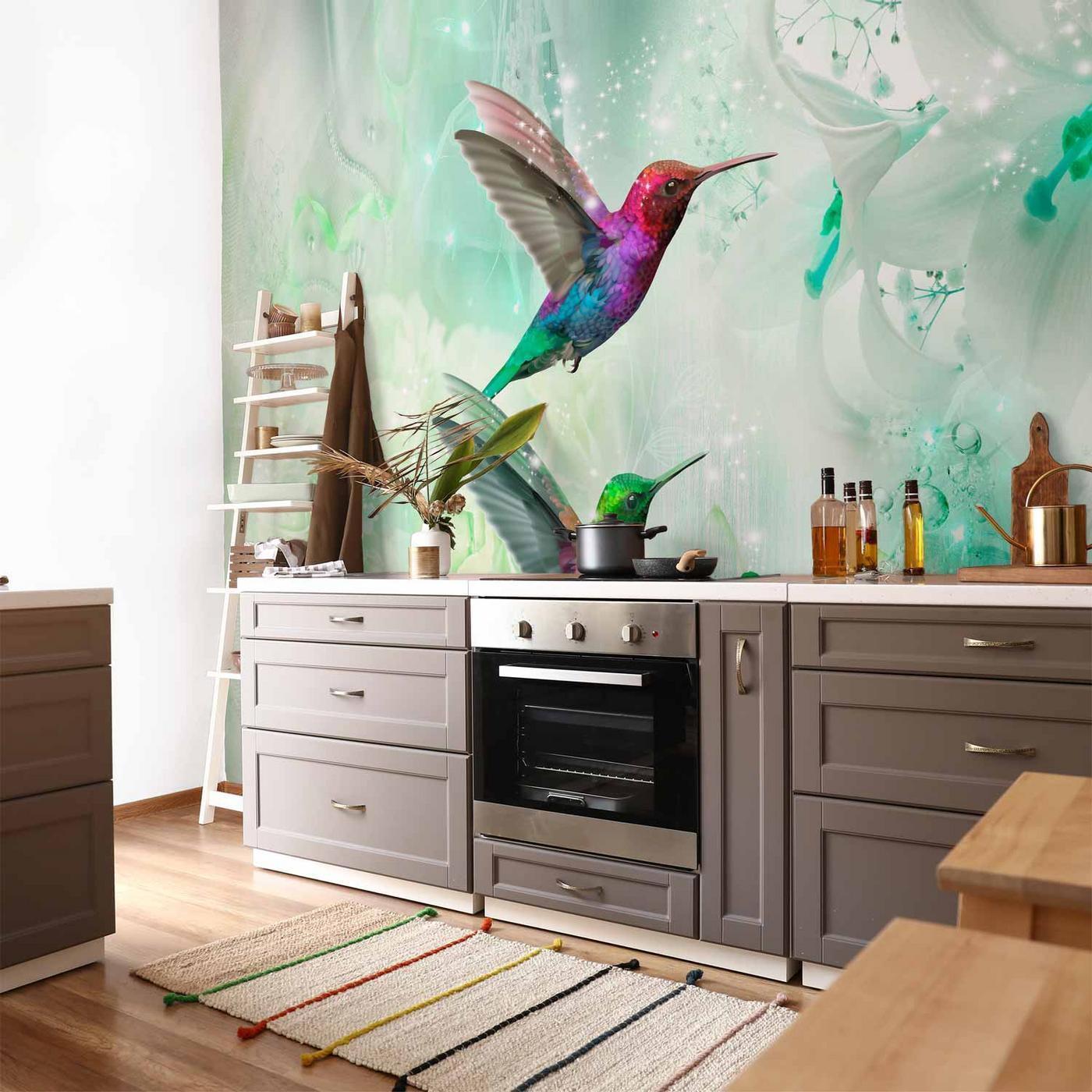 Fotobehang - Colourful Hummingbirds (Green)