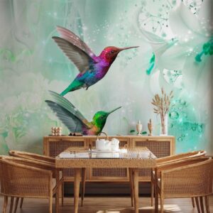 Fotobehang - Colourful Hummingbirds (Green)