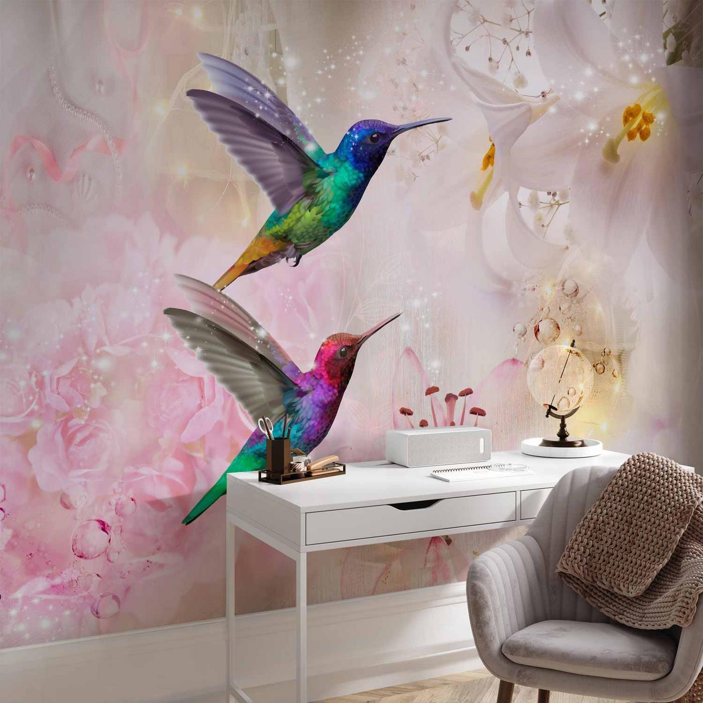 Fotobehang - Colourful Hummingbirds (Pink)