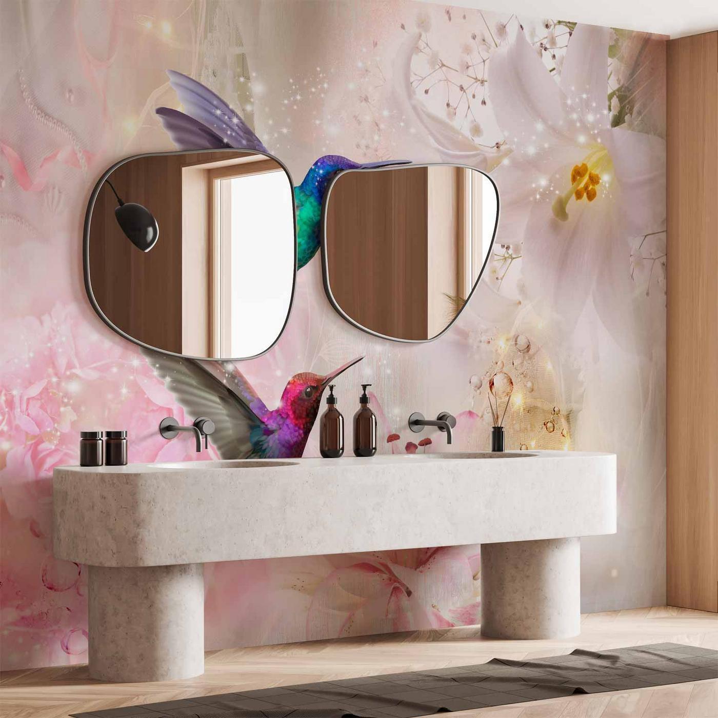 Fotobehang - Colourful Hummingbirds (Pink)