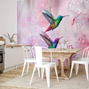 Fotobehang - Colourful Hummingbirds (Purple)