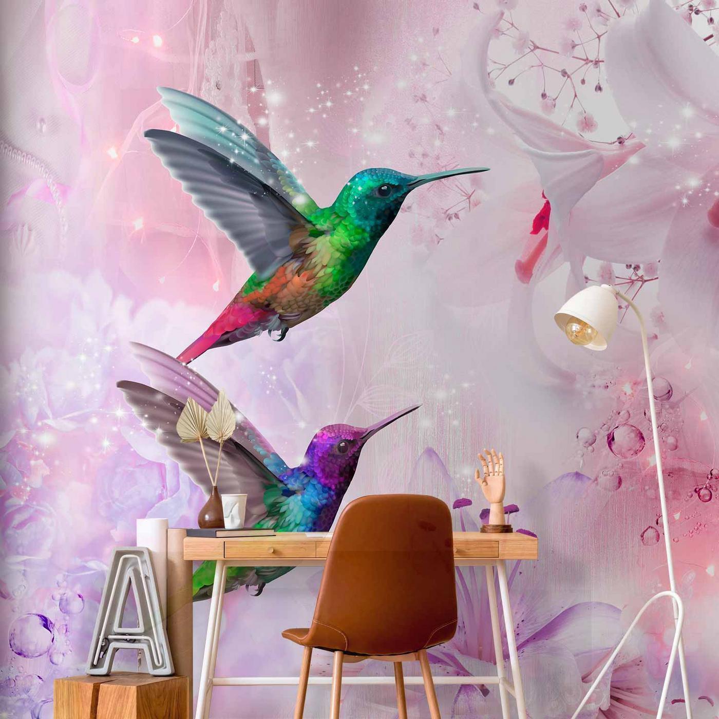 Fotobehang - Colourful Hummingbirds (Purple)