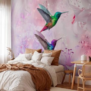 Fotobehang - Colourful Hummingbirds (Purple)