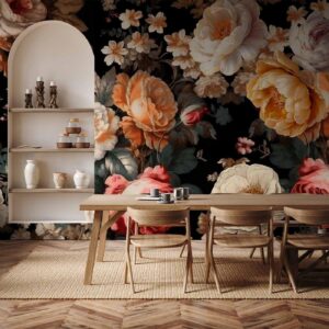 Fotobehang - Colourful flowers on a black background