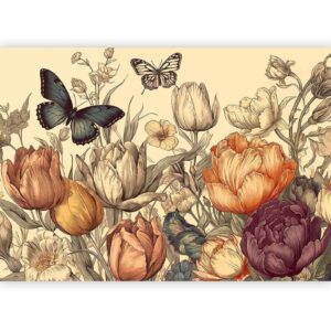 Fotobehang - Colourful tulips on a cream background