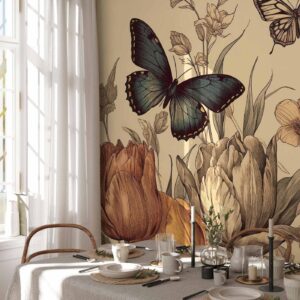 Fotobehang - Colourful tulips on a cream background