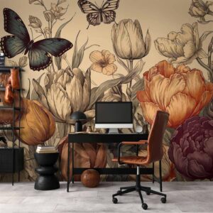 Fotobehang - Colourful tulips on a cream background