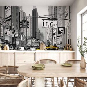 Fotobehang - Comic book city - New York street in pop art style