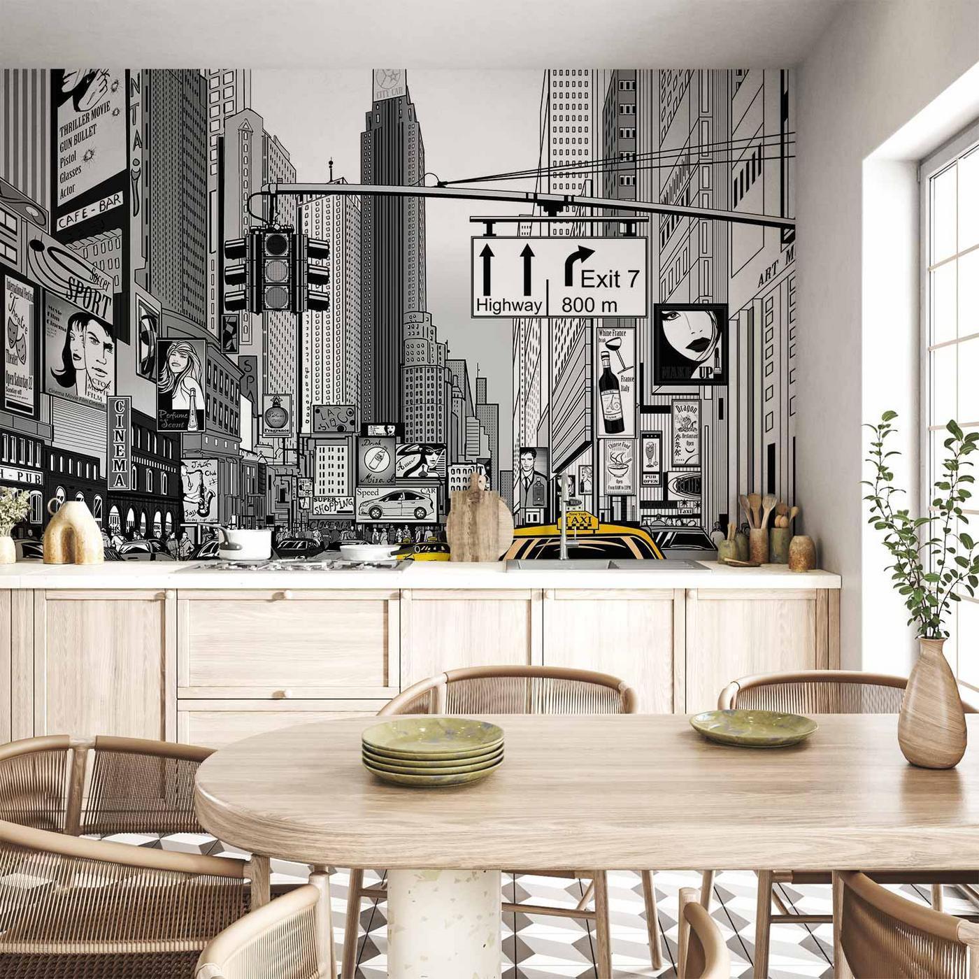 Fotobehang - Comic book city - New York street in pop art style