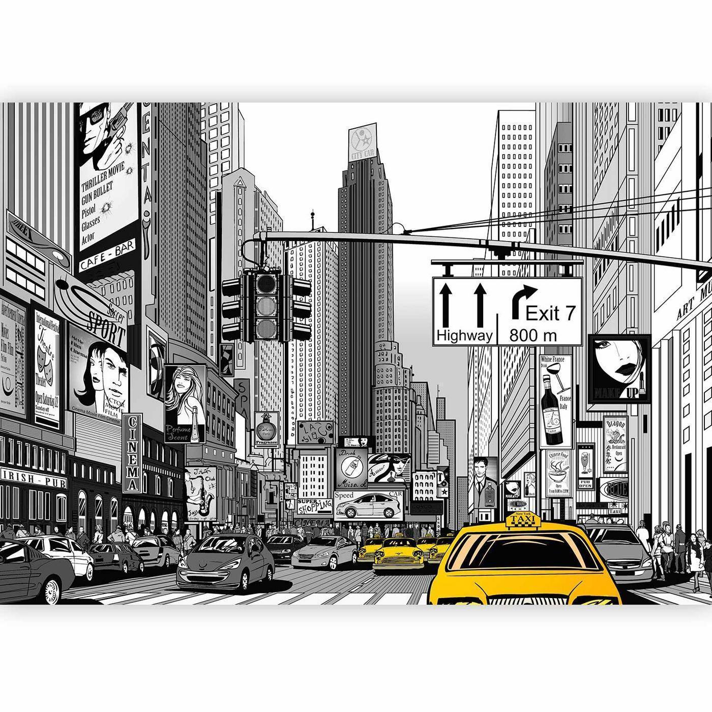 Fotobehang - Comic book city - New York street in pop art style