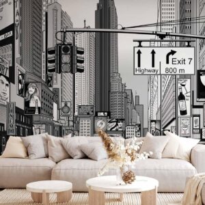 Fotobehang - Comic book city - New York street in pop art style