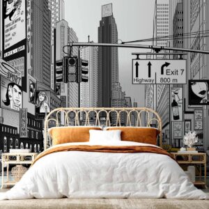 Fotobehang - Comic book city - New York street in pop art style