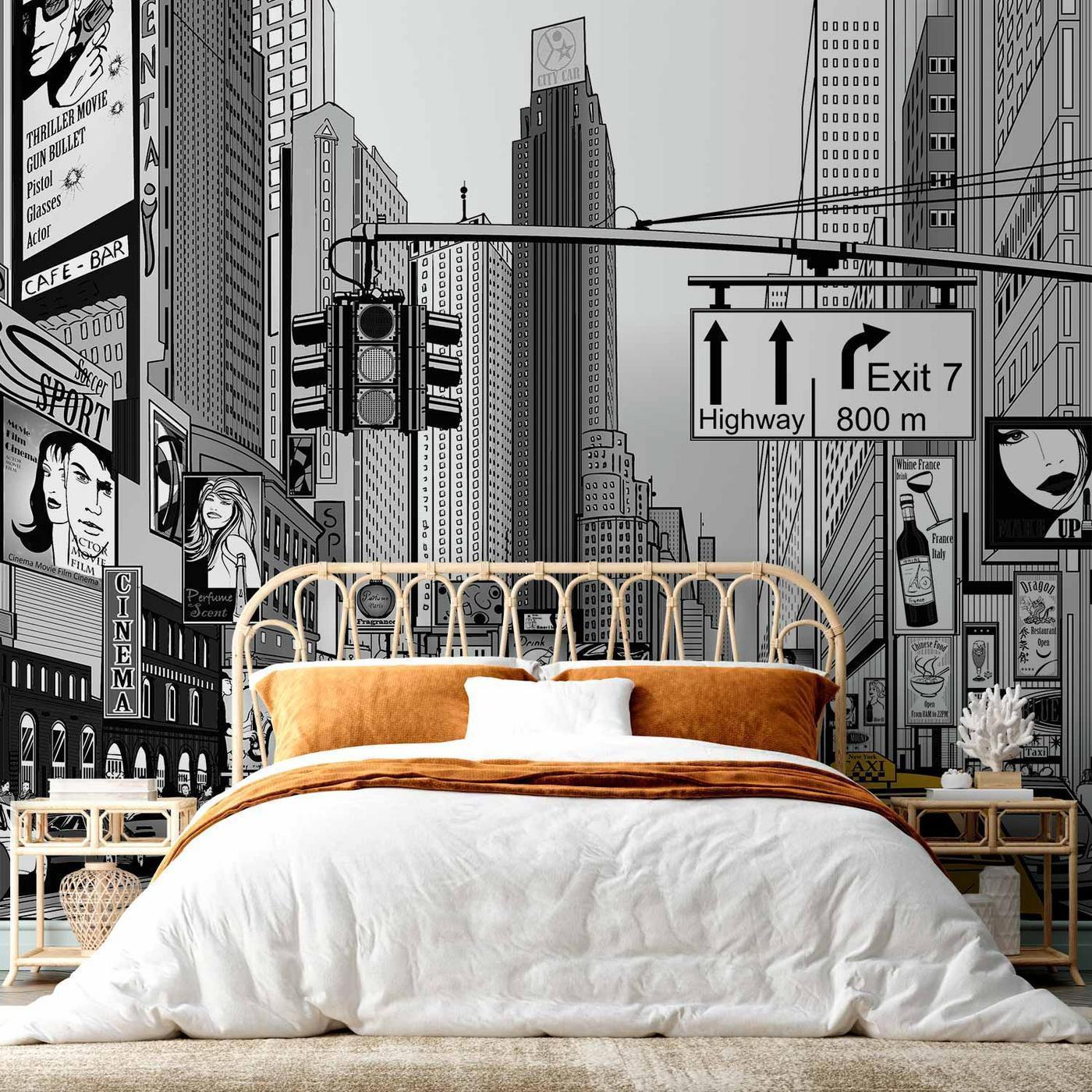 Fotobehang - Comic book city - New York street in pop art style