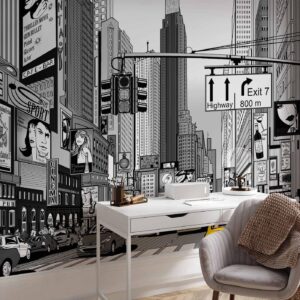 Fotobehang - Comic book city - New York street in pop art style