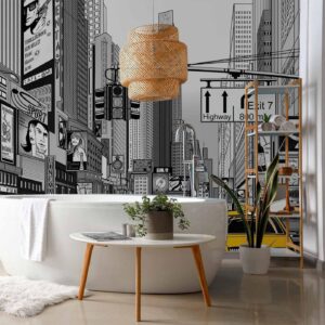 Fotobehang - Comic book city - New York street in pop art style