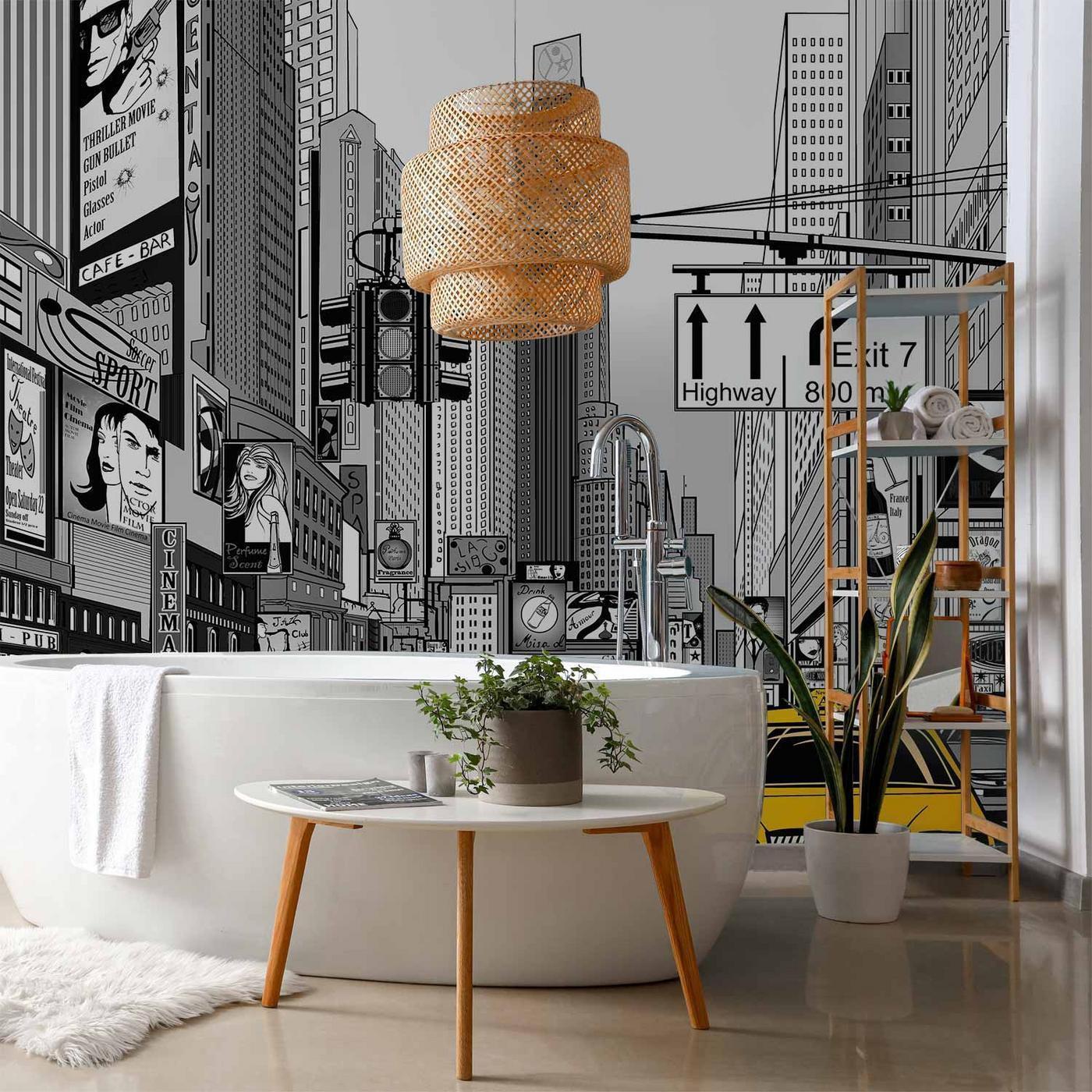 Fotobehang - Comic book city - New York street in pop art style