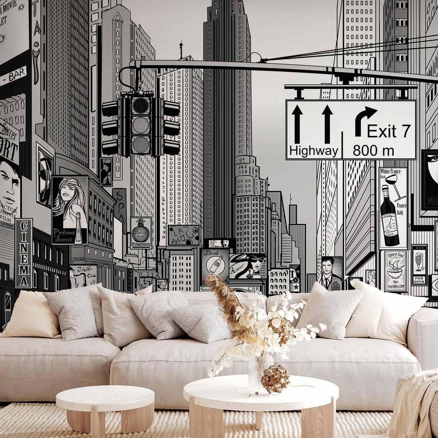 Fotobehang - Comic book city - New York street in pop art style