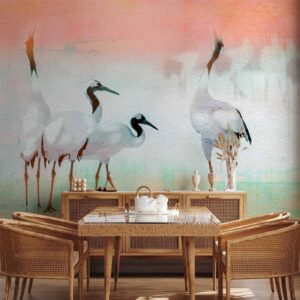 Fotobehang - Cranes in Pastels