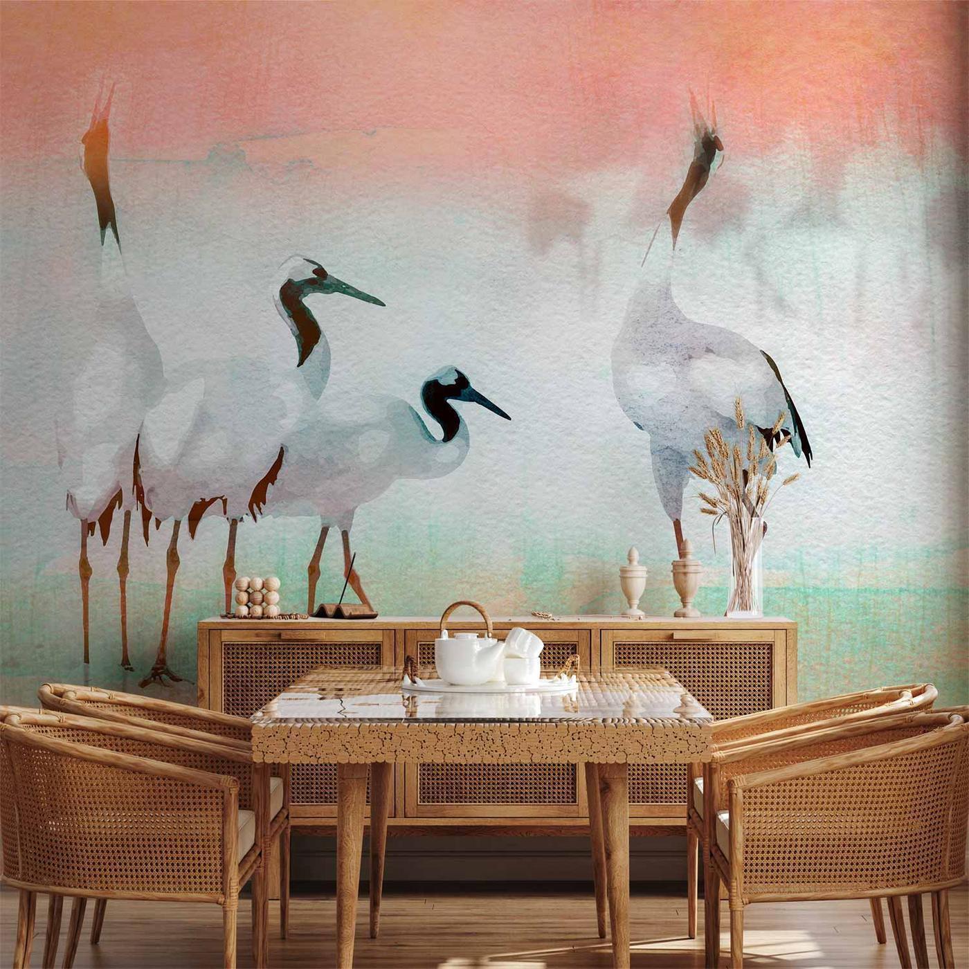 Fotobehang - Cranes in Pastels