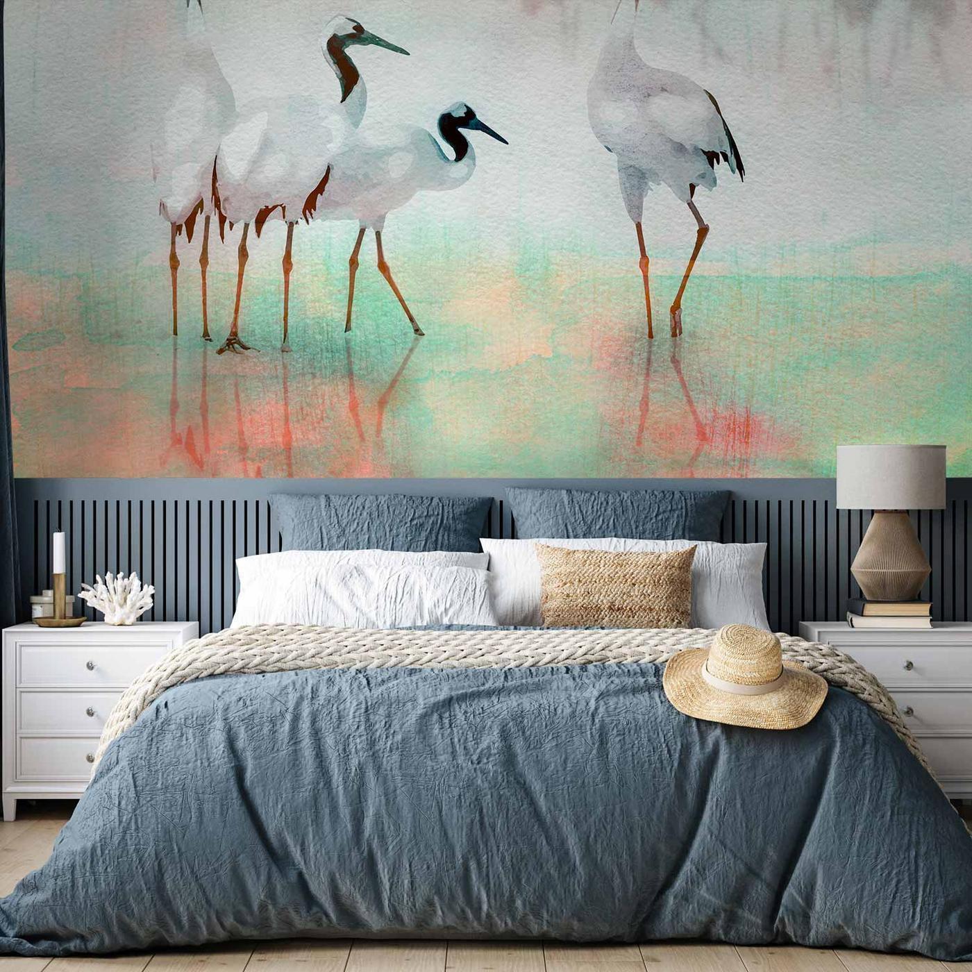 Fotobehang - Cranes in Pastels