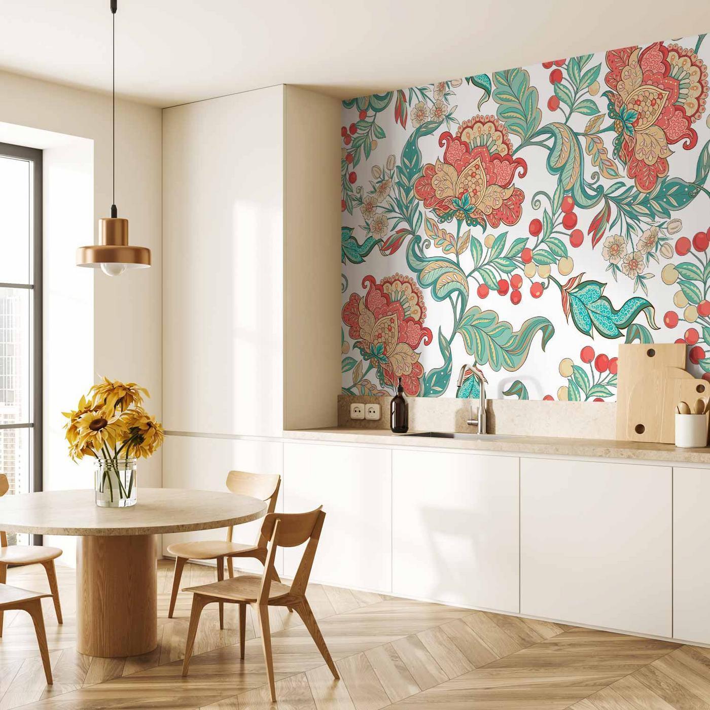 Fotobehang - Ethnic vegetation - plant motif with ornaments in coloured flowers