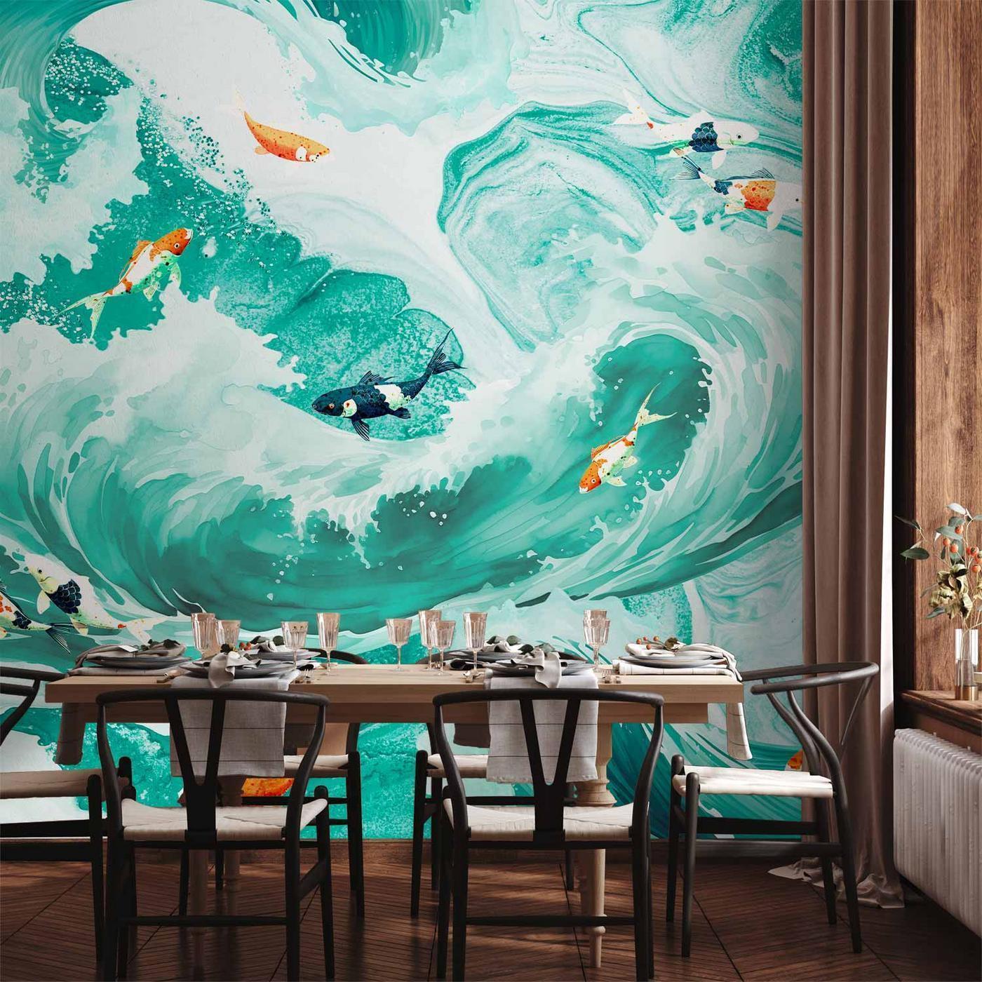 Fotobehang - Fish and waves