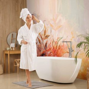 Fotobehang - Flaming meadow - nature landscape with meadow of flowers and leaves in watercolour style