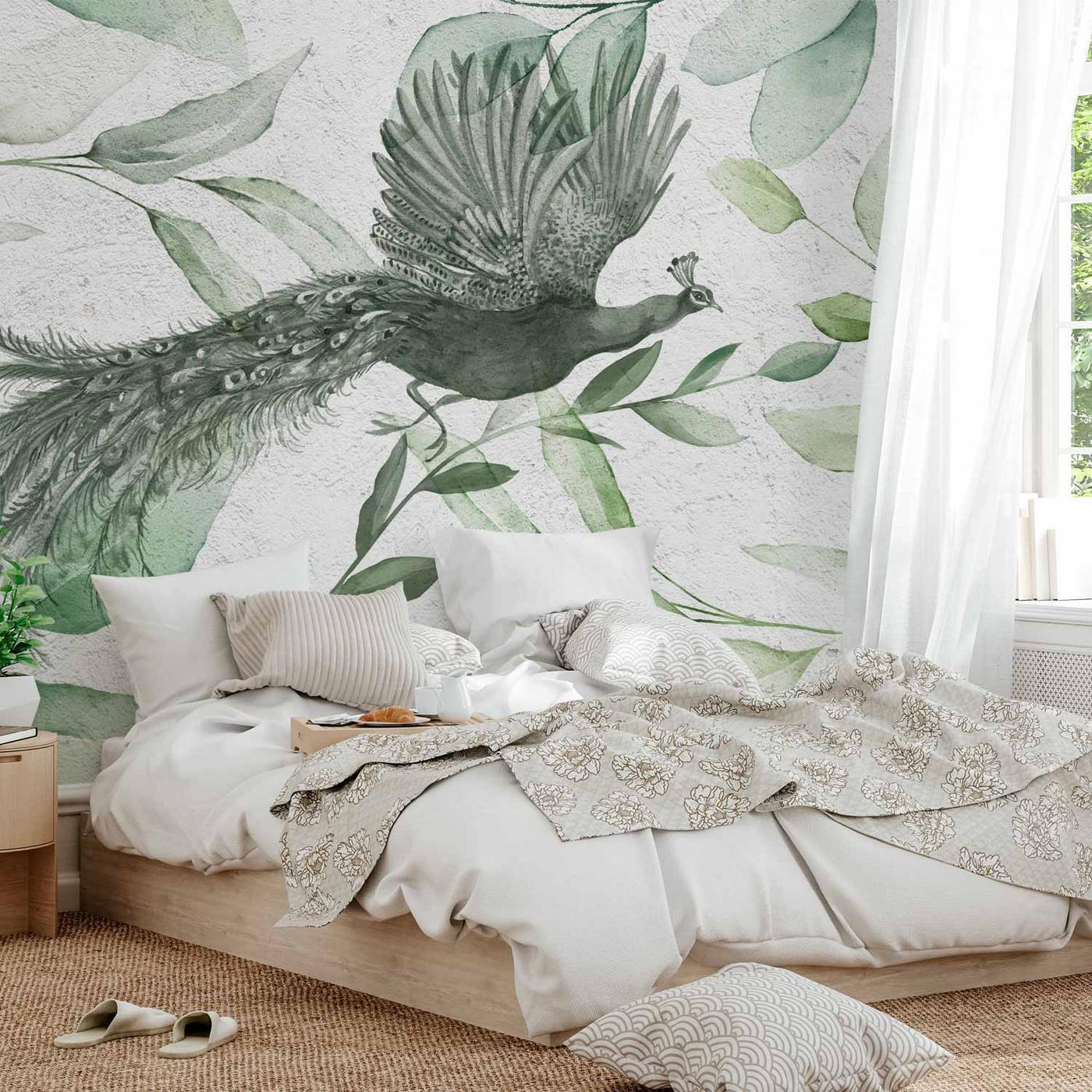 Fotobehang - Flight of a Peacock - Third Variant