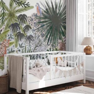 Fotobehang - Flora of Madagascar - Tropical Landscape With Watercolour Animals