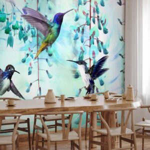 Fotobehang - Flying Hummingbirds (Green)