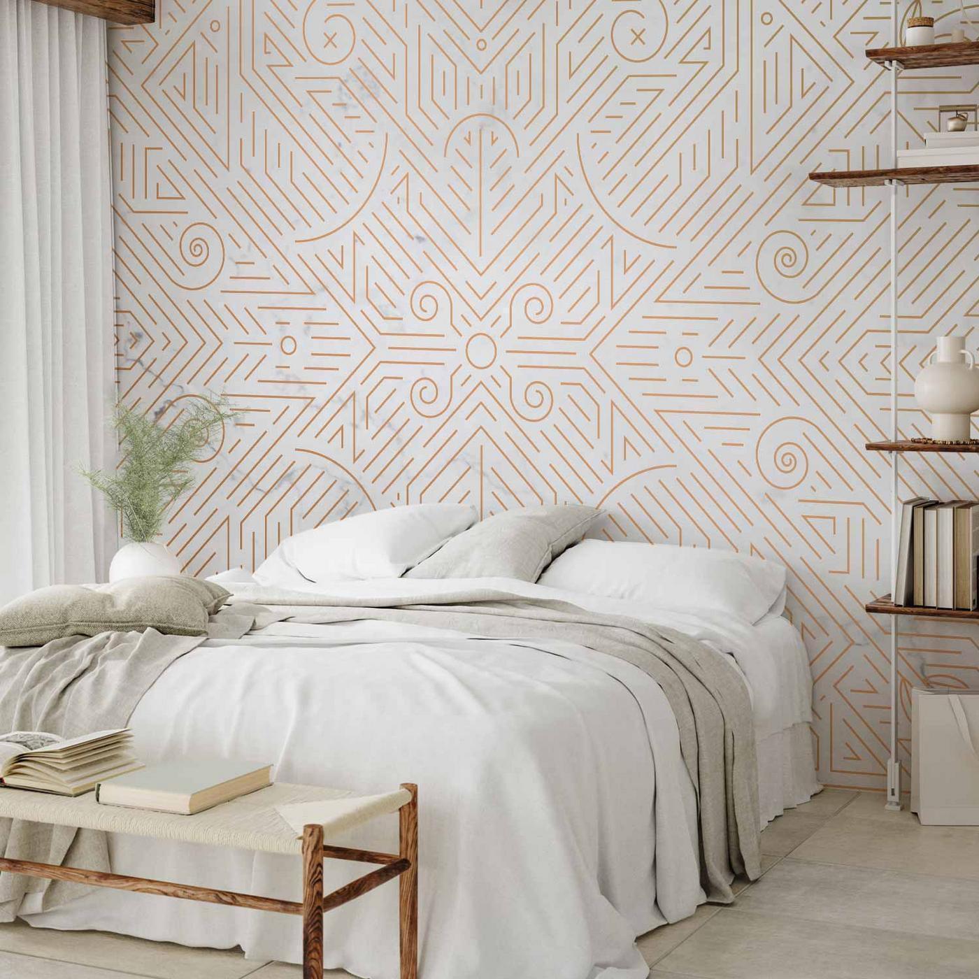 Fotobehang - Geometric Pattern Shades of Gold and Marble Stone