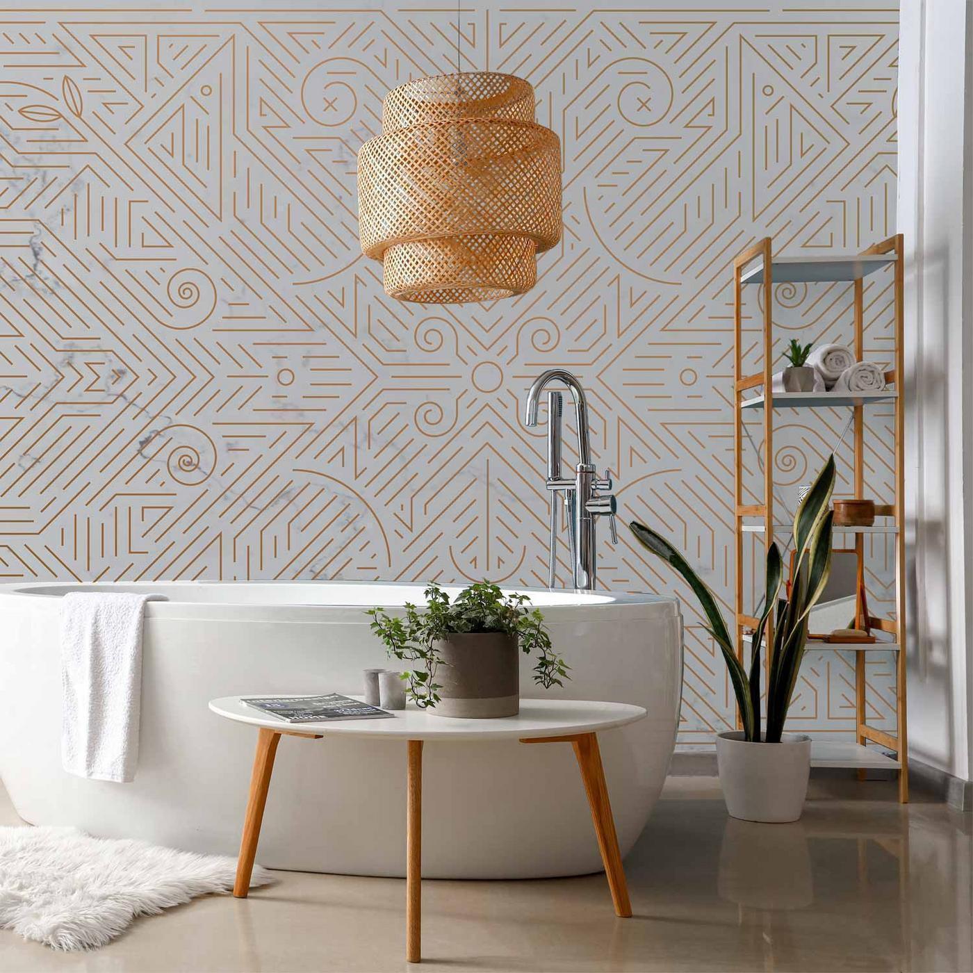 Fotobehang - Geometric Pattern Shades of Gold and Marble Stone