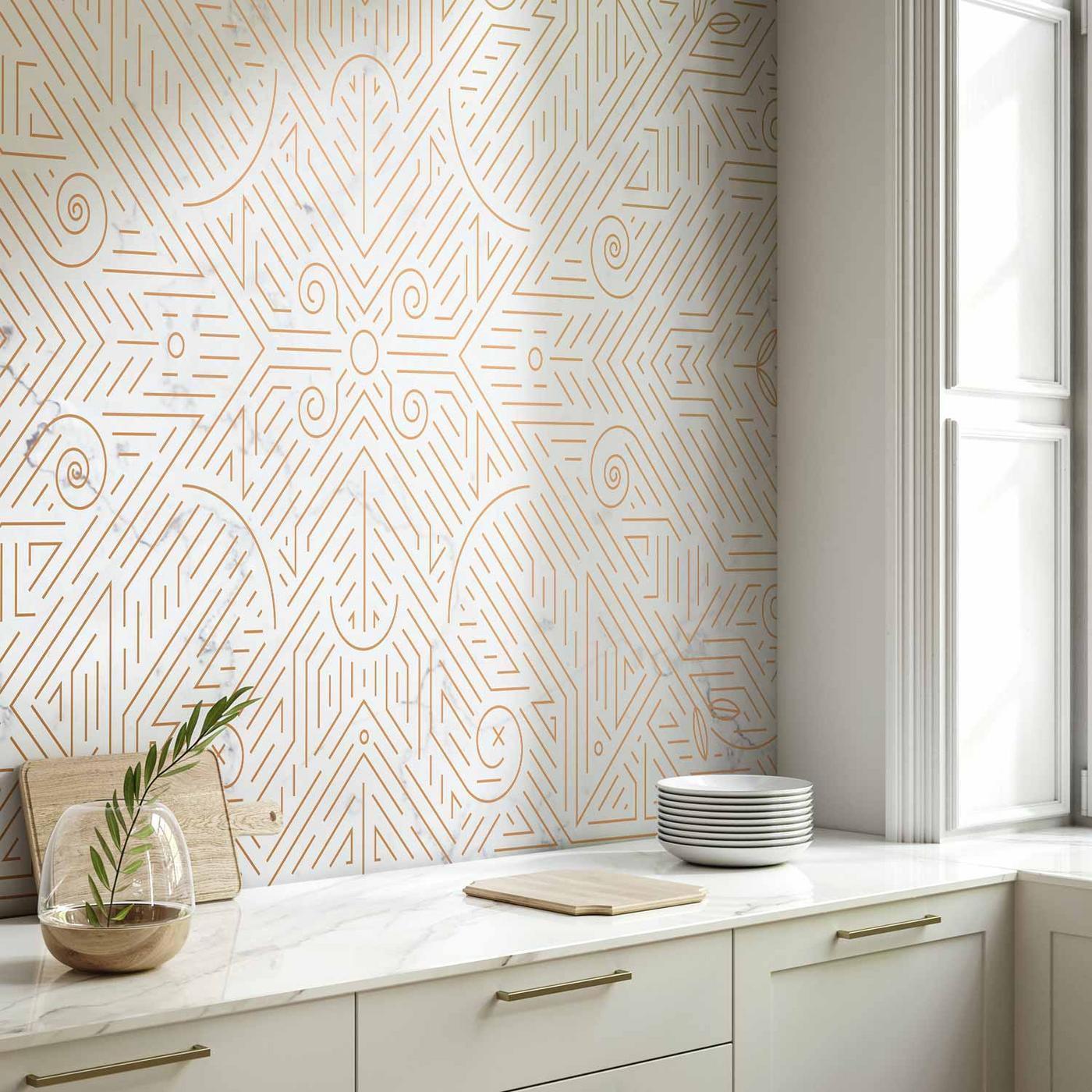 Fotobehang - Geometric Pattern Shades of Gold and Marble Stone