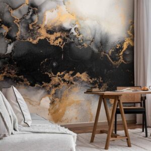 Fotobehang - Gold Explosions - an Abstract Pattern Inspired by Marble