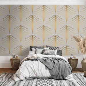 Fotobehang - Gold Linear Pattern on Marble Background