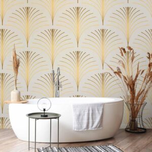 Fotobehang - Gold Linear Pattern on Marble Background