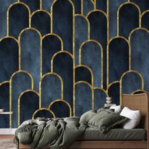 Fotobehang - Gold and Navy Blue Pattern