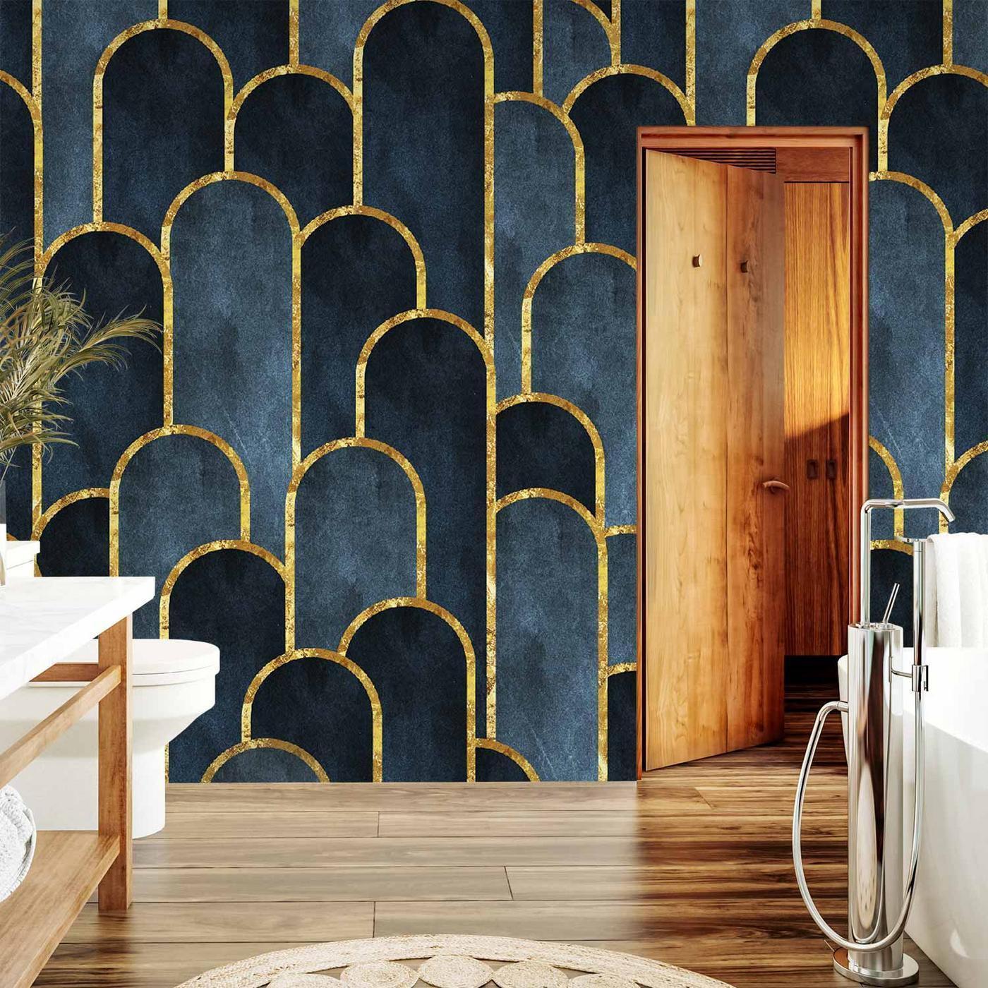 Fotobehang - Gold and Navy Blue Pattern