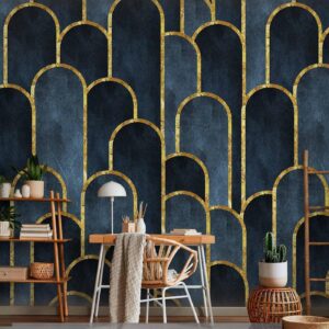 Fotobehang - Gold and Navy Blue Pattern