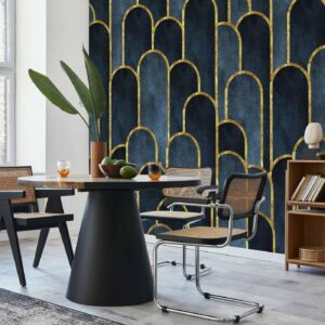 Fotobehang - Gold and Navy Blue Pattern