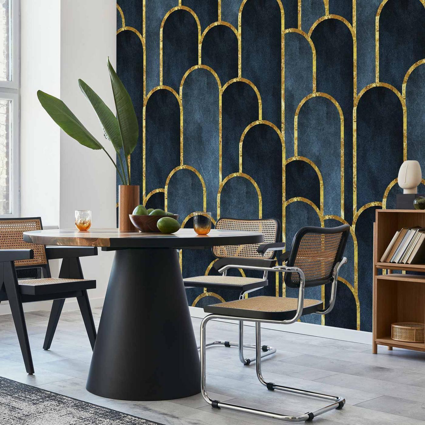 Fotobehang - Gold and Navy Blue Pattern