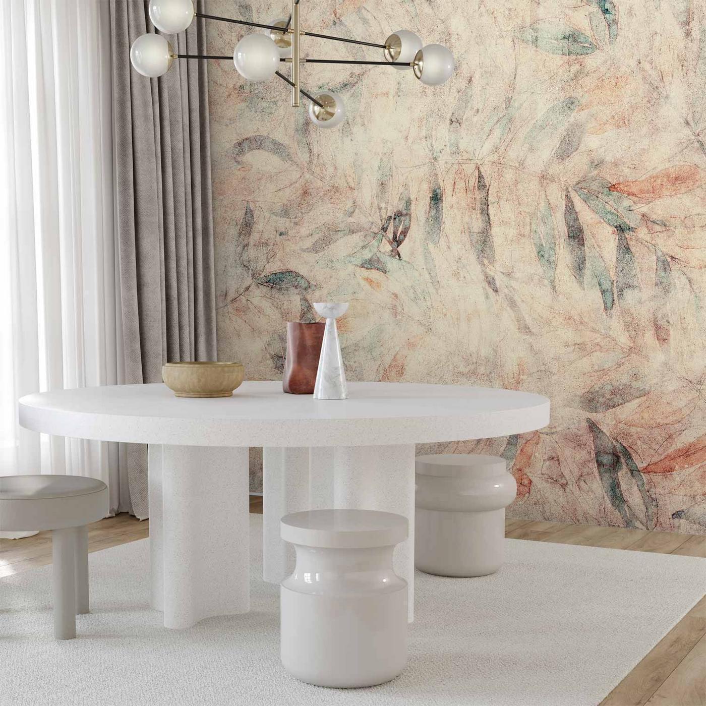 Fotobehang - Greek laurels - composition with leaves in patterns on a background in yellow tones