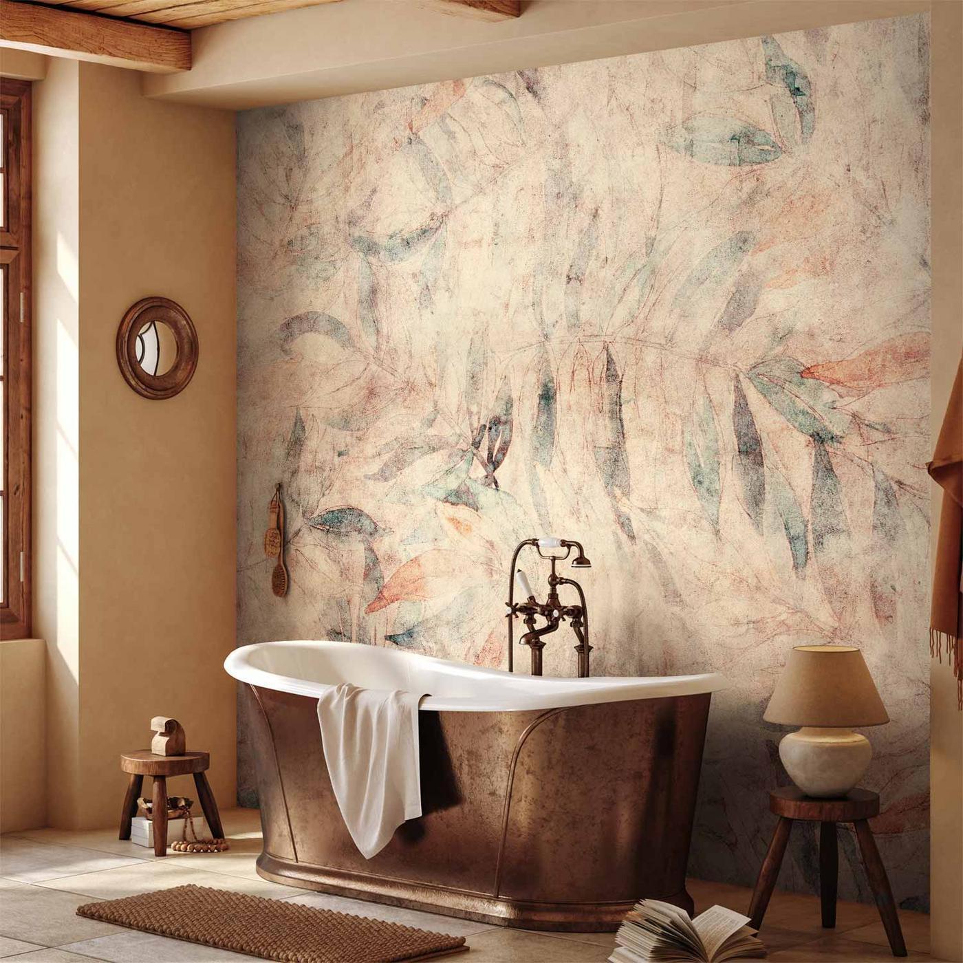 Fotobehang - Greek laurels - composition with leaves in patterns on a background in yellow tones