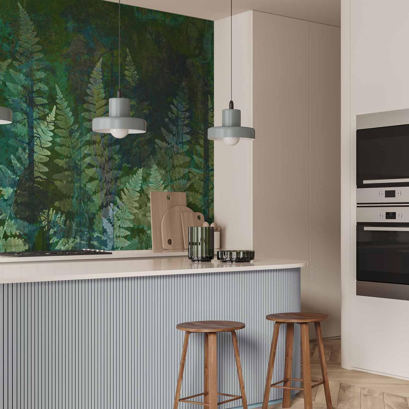 Fotobehang - Green abstraction in the forest - fern leaves in the trunks with patterns