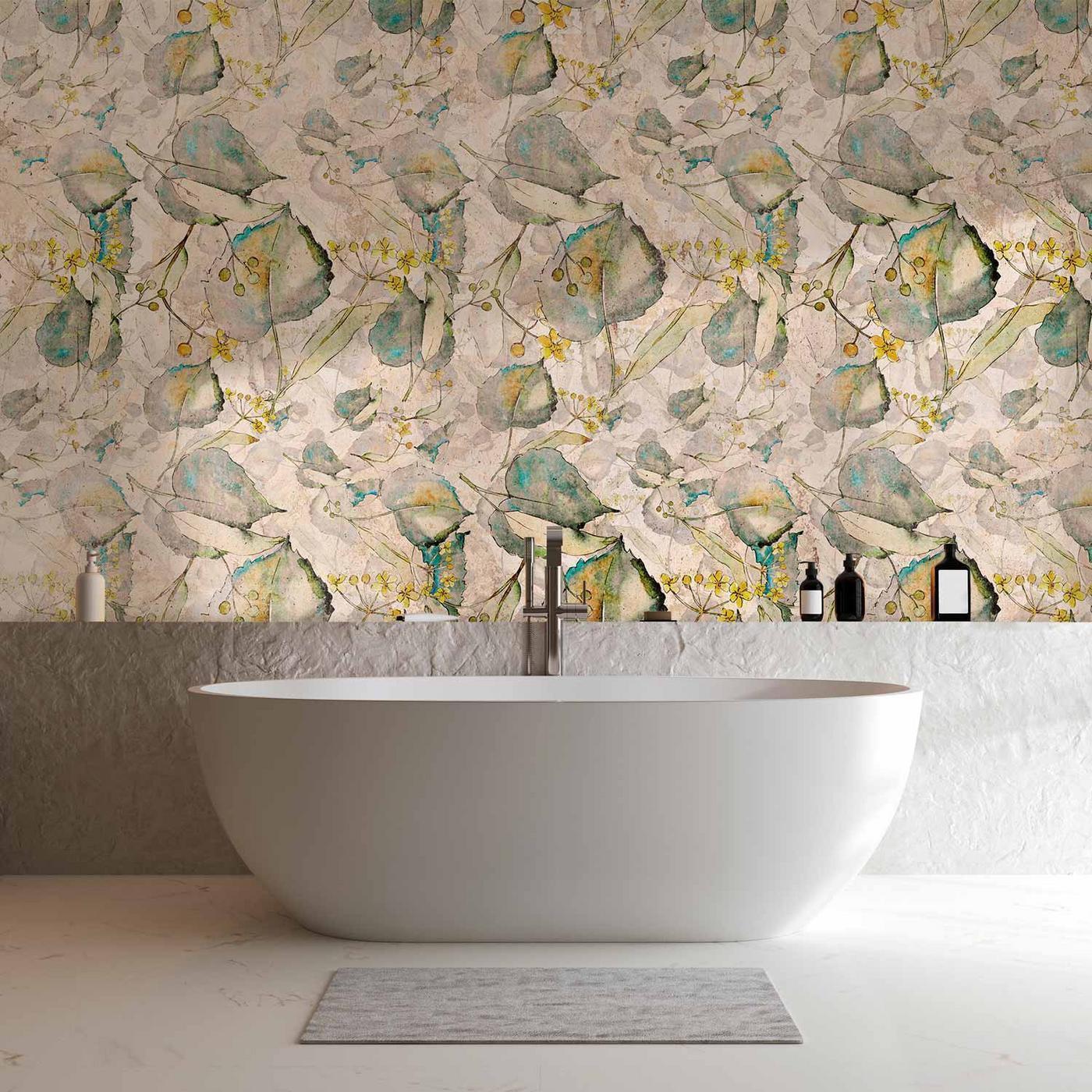 Fotobehang - Green and yellow autumn souvenirs - floral design with leaves